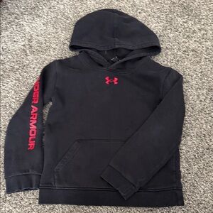 Under Armour Black Hoodie with Red Logo and Sleeve Script